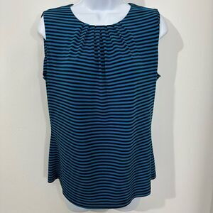 Calvin Klein, black and blue stripe sleeveless blouse size M. A590